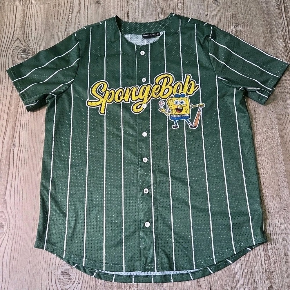 SpongeBob Square Pants Jersey Size 2XL Nickelodeon Green &‎ Yellow Front Button